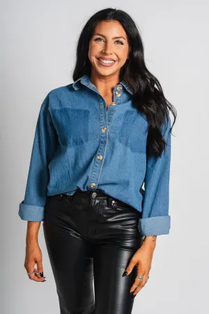 Contrast pocket denim shirt coastal blue