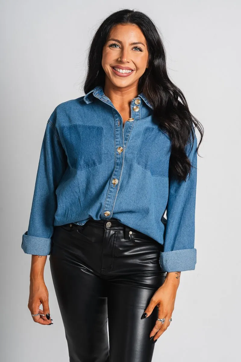 Contrast pocket denim shirt coastal blue