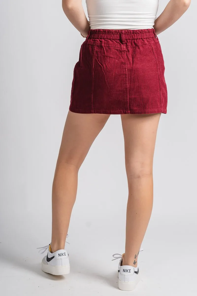 Corduroy cargo skirt wine