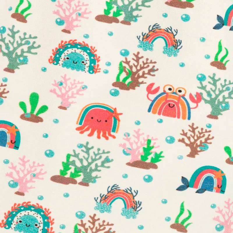 Cotton Shorts For Kids | Sea Life Printed | White