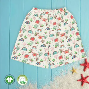 Cotton Shorts For Kids | Sea Life Printed | White