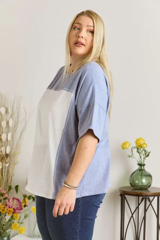 Curvy Color Block Round Neck Top