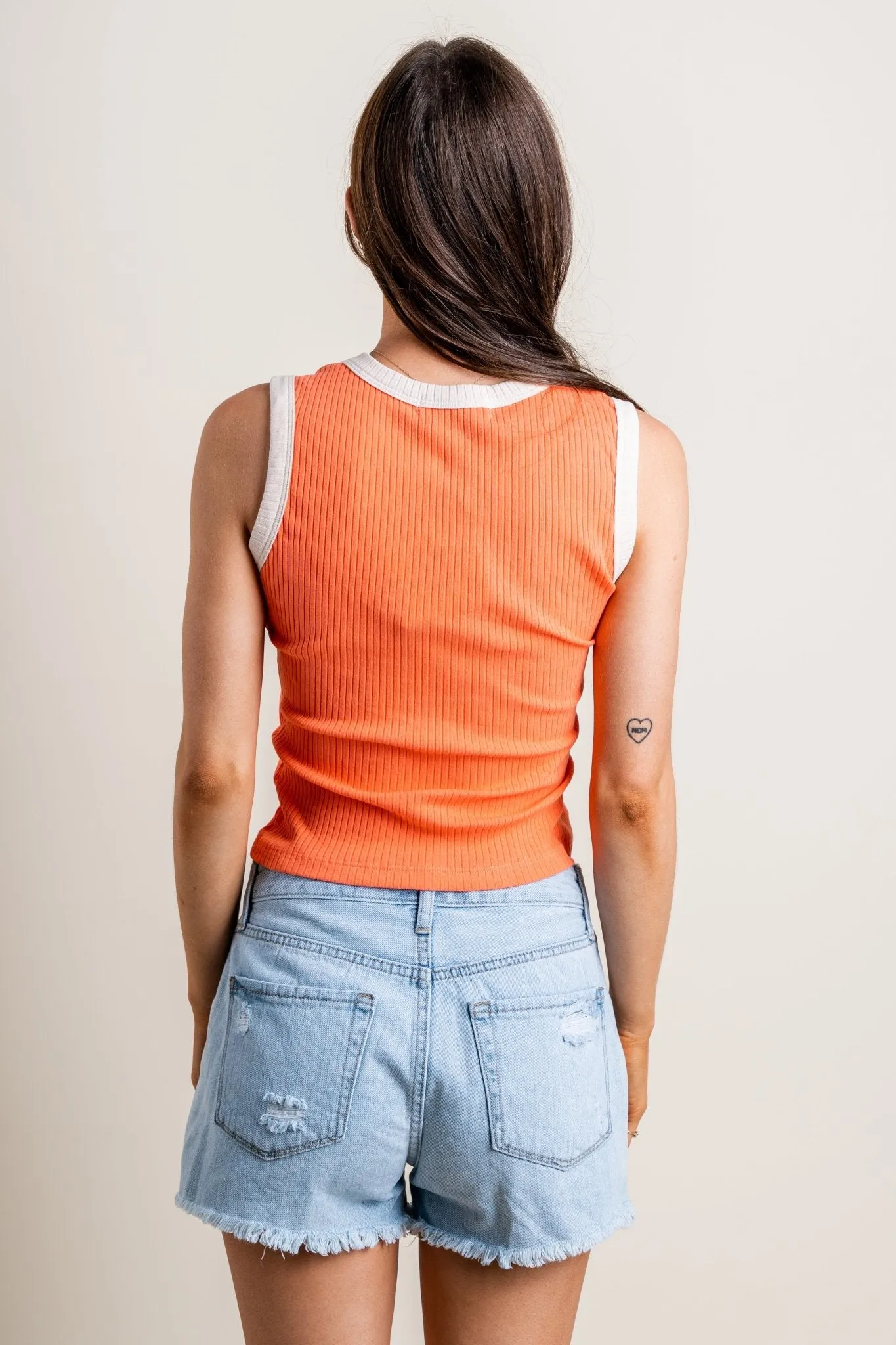 DayDreamer ruched colorblock tank top peach echo