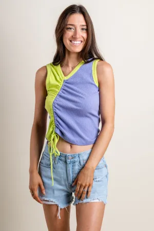 DayDreamer ruched colorblock tank top purple/mist