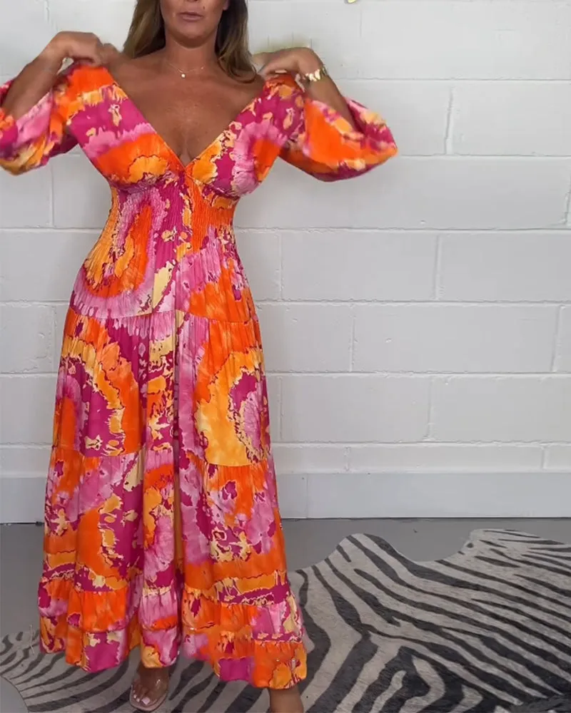 Deep V Colorful Long Dress