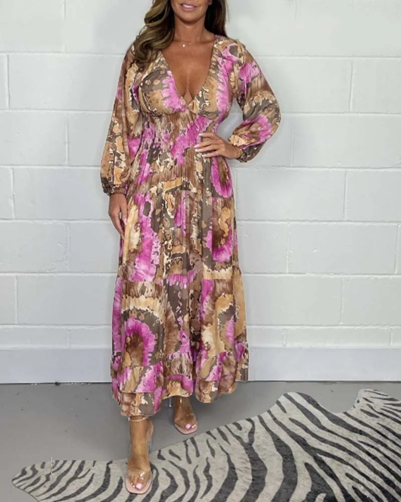 Deep V Colorful Long Dress