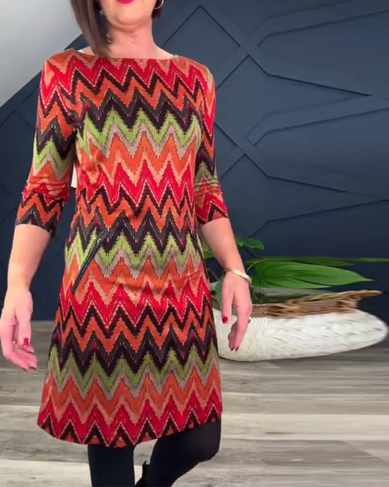 Fashionable colorful printed pocket dress