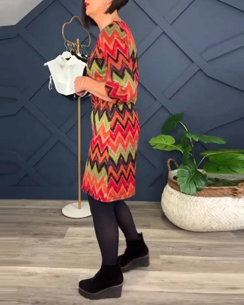 Fashionable colorful printed pocket dress