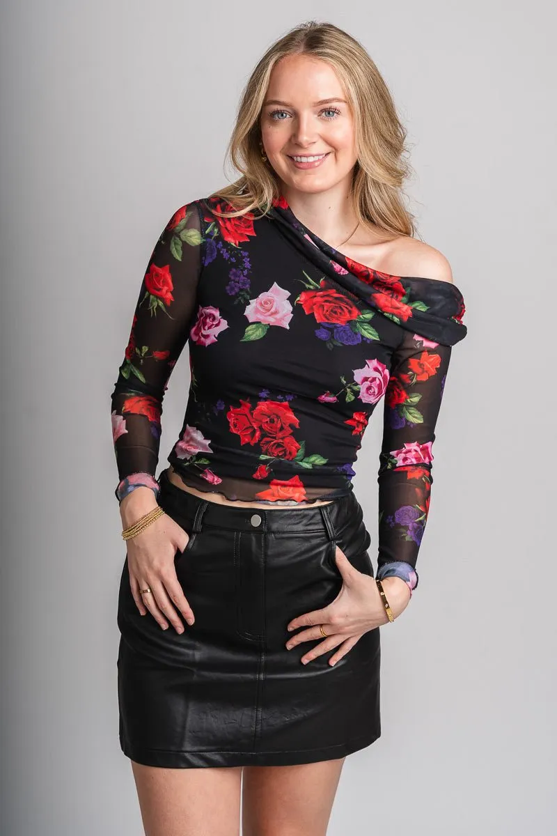 Floral mesh top black