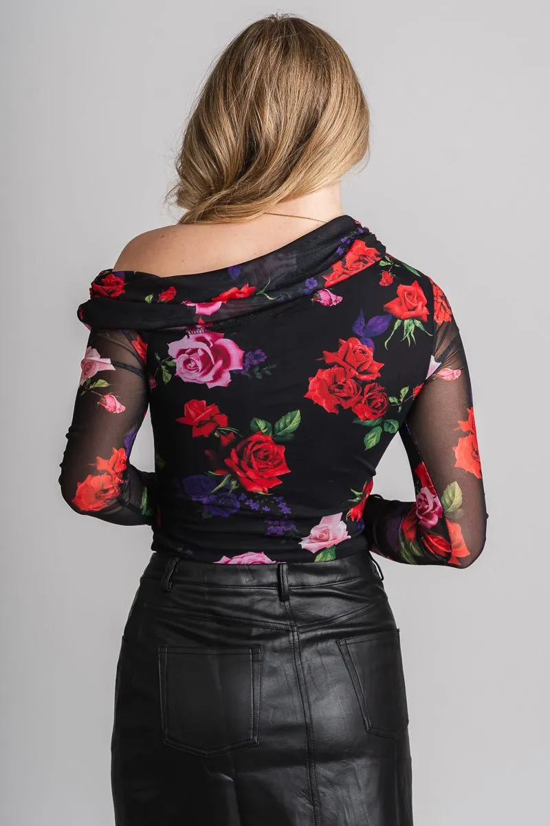 Floral mesh top black