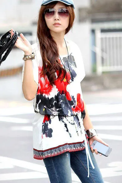 Floral Print Trendy White Top