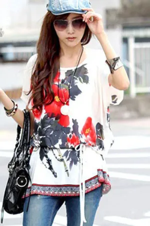 Floral Print Trendy White Top