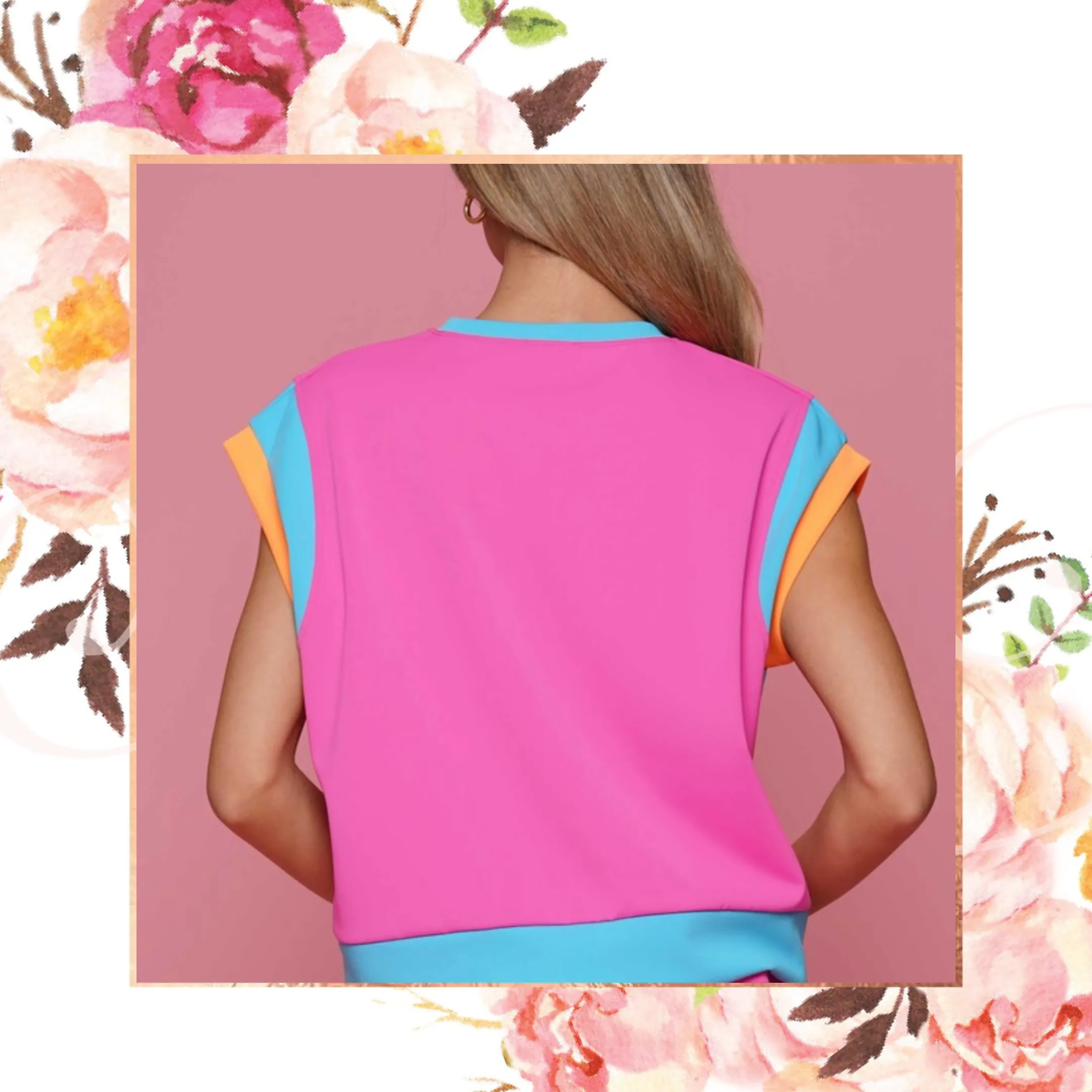 Fuchsia/Multi Colorblock Top