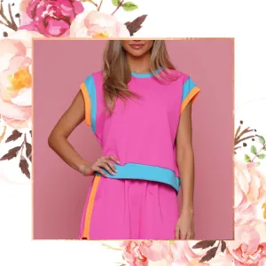 Fuchsia/Multi Colorblock Top
