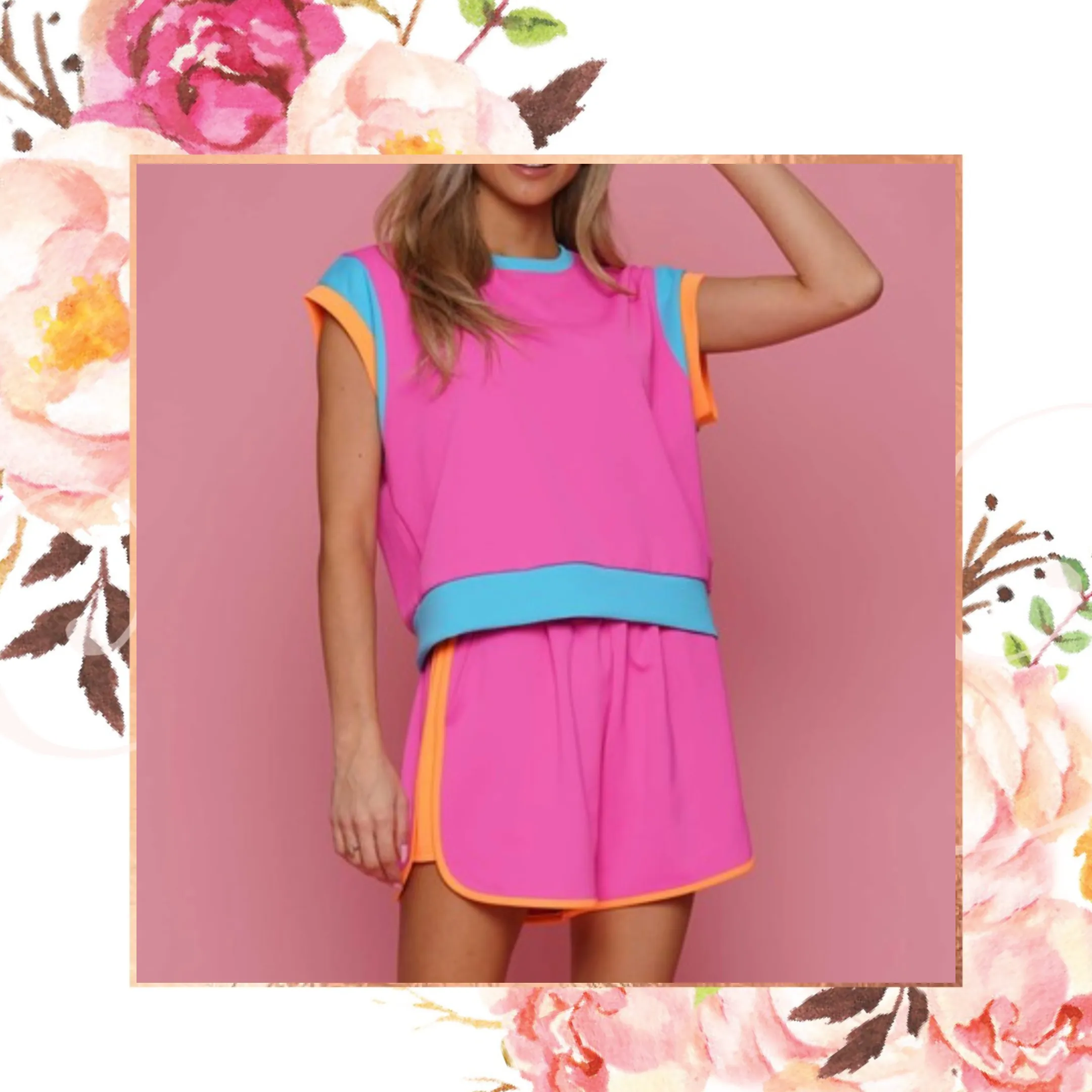 Fuchsia/Multi Colorblock Top