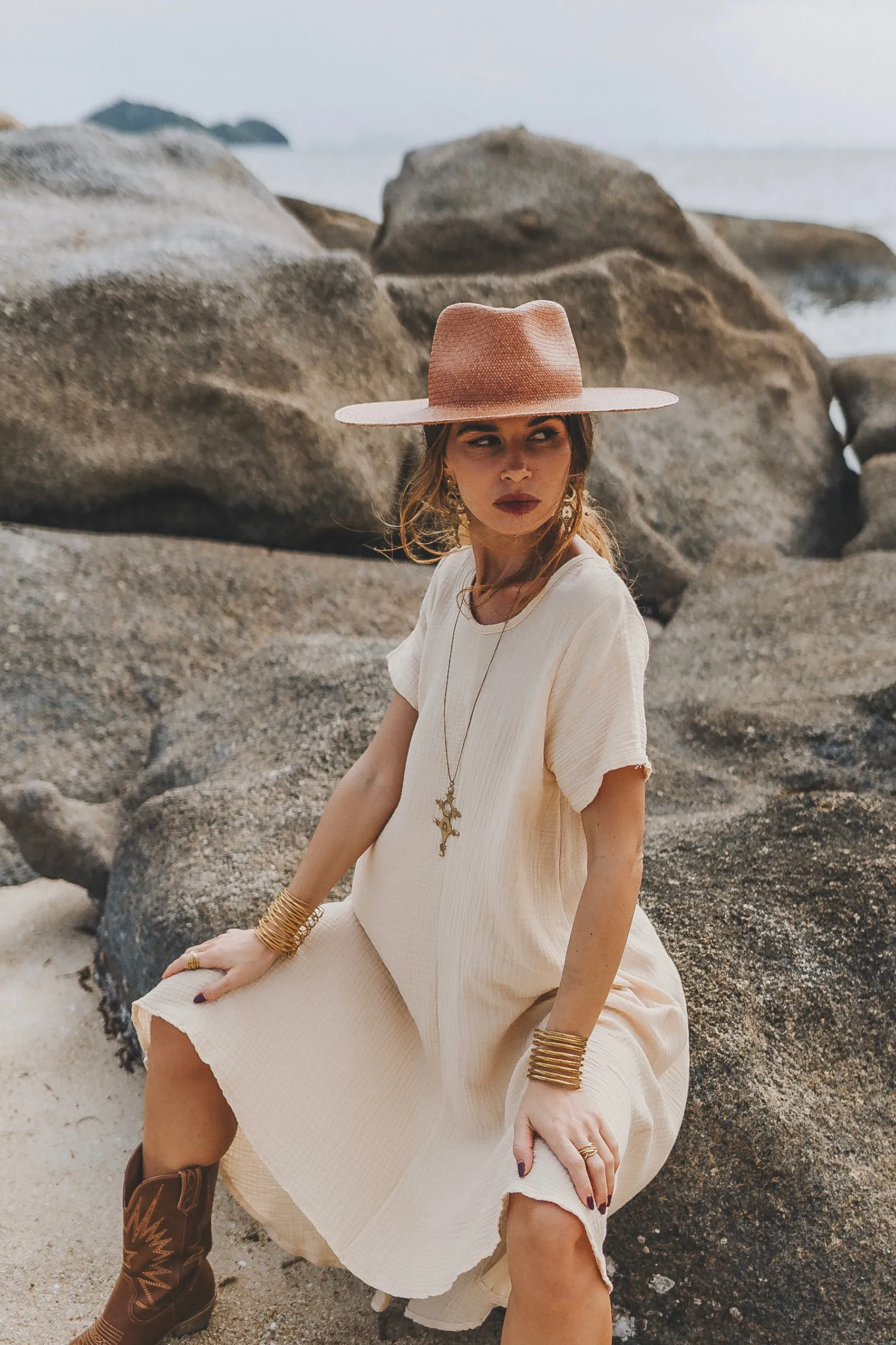 Gauze Cotton Dress Rhea Sand