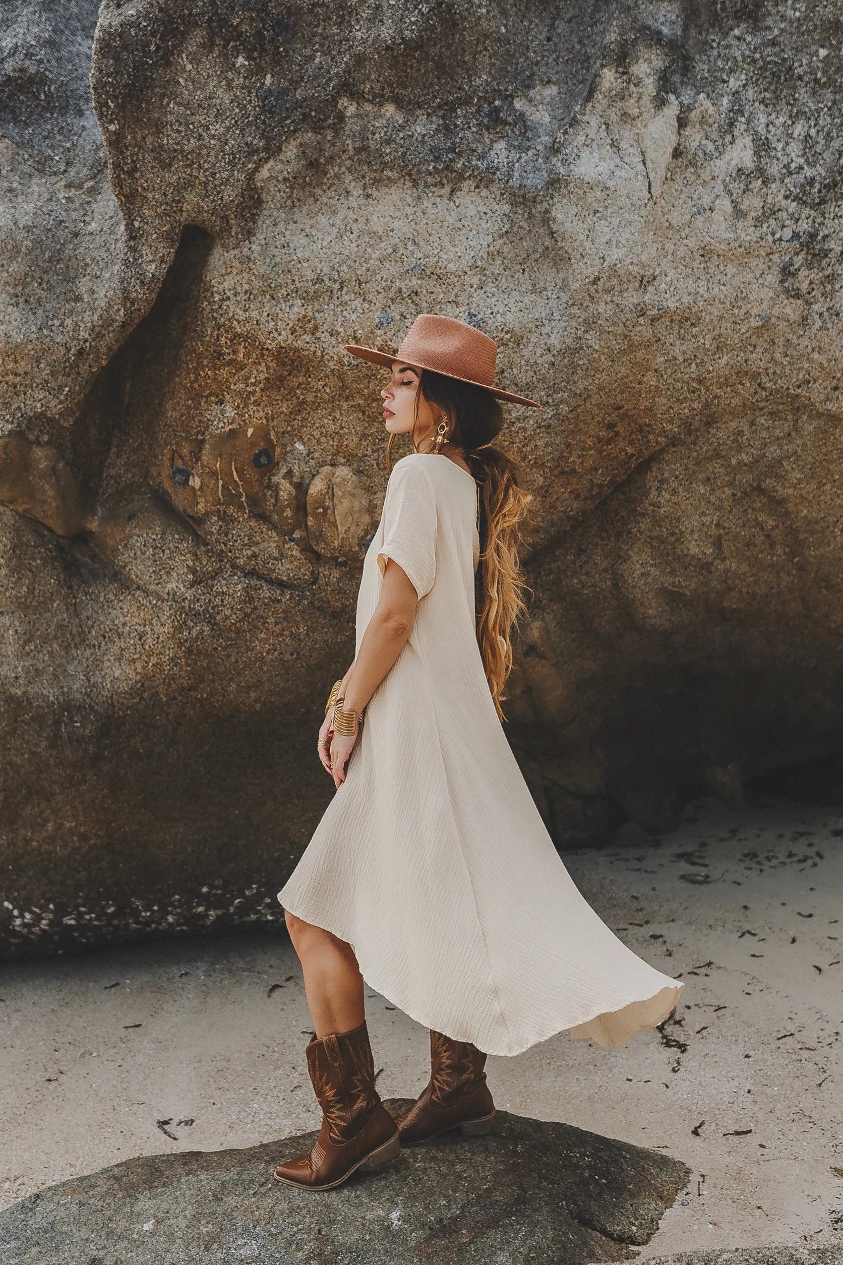 Gauze Cotton Dress Rhea Sand