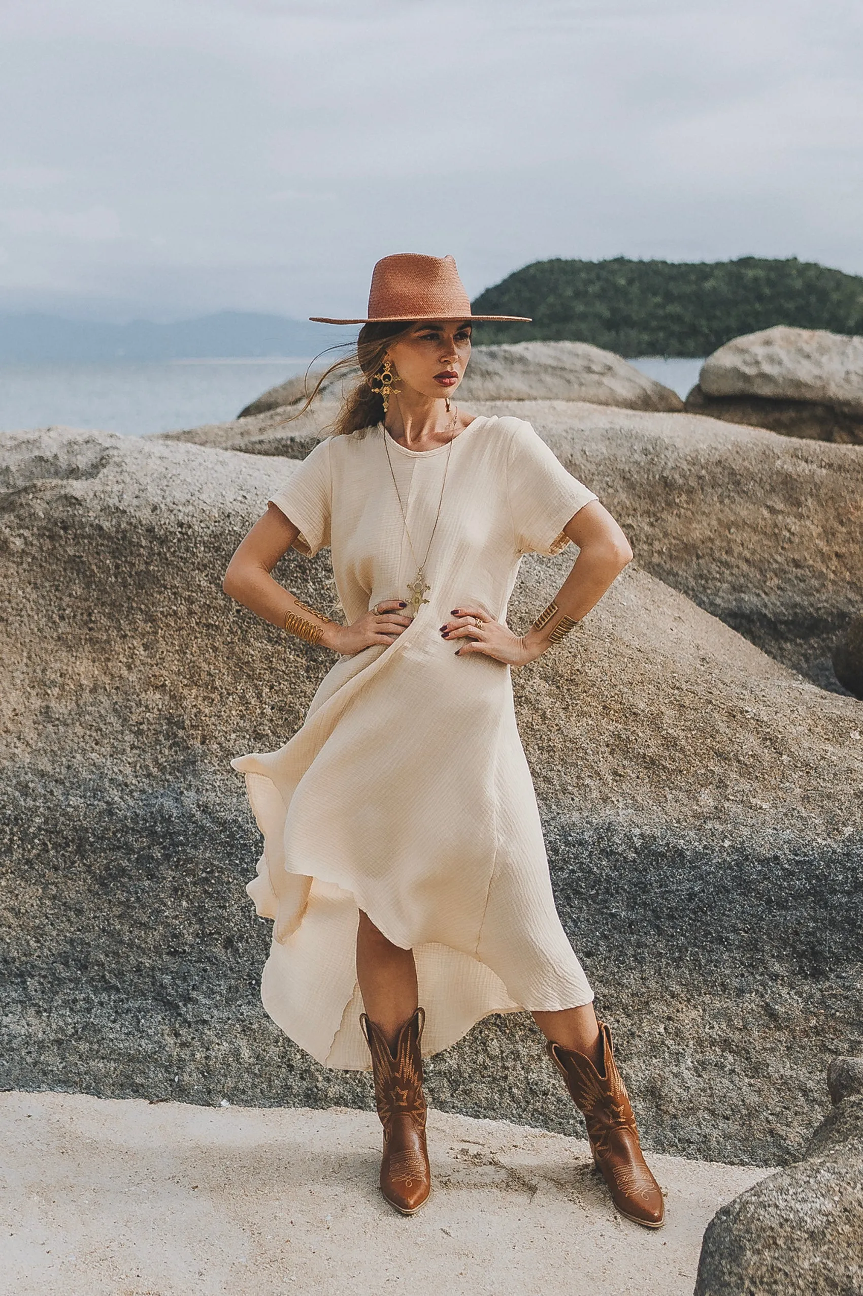 Gauze Cotton Dress Rhea Sand