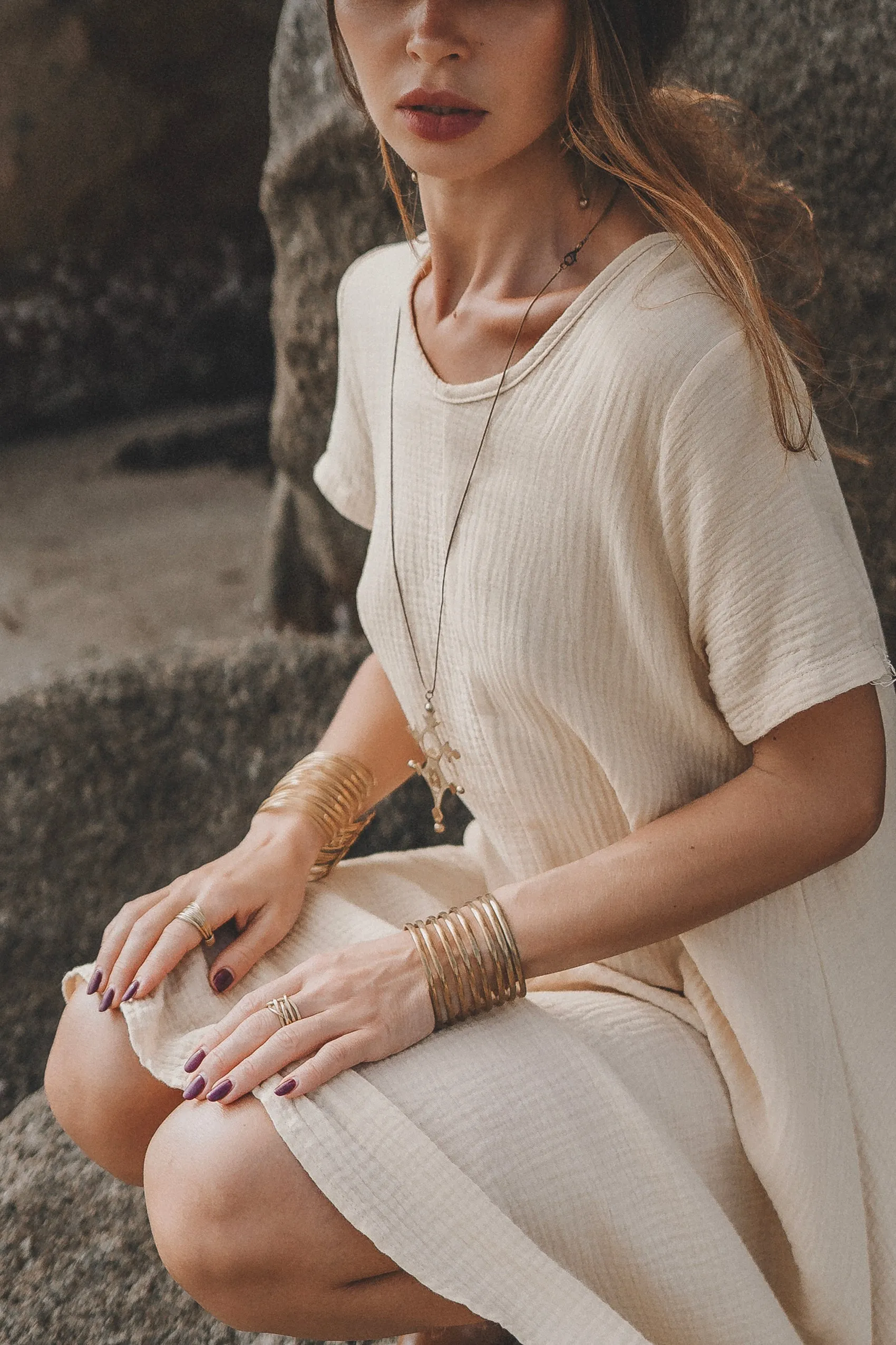 Gauze Cotton Dress Rhea Sand