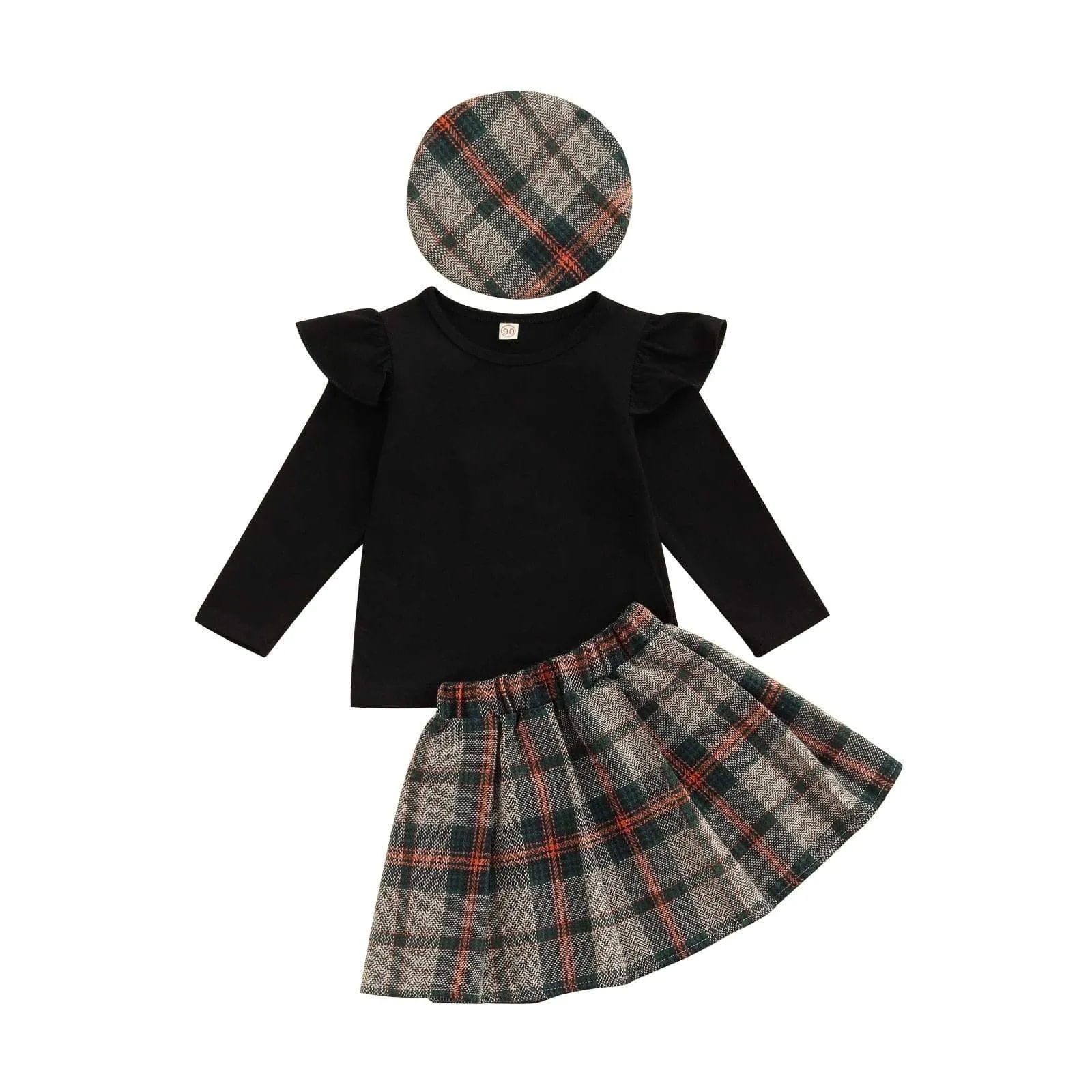 Girl Ruffle Long Sleeve Top and Skirt Outfit