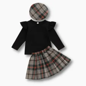 Girl Ruffle Long Sleeve Top and Skirt Outfit