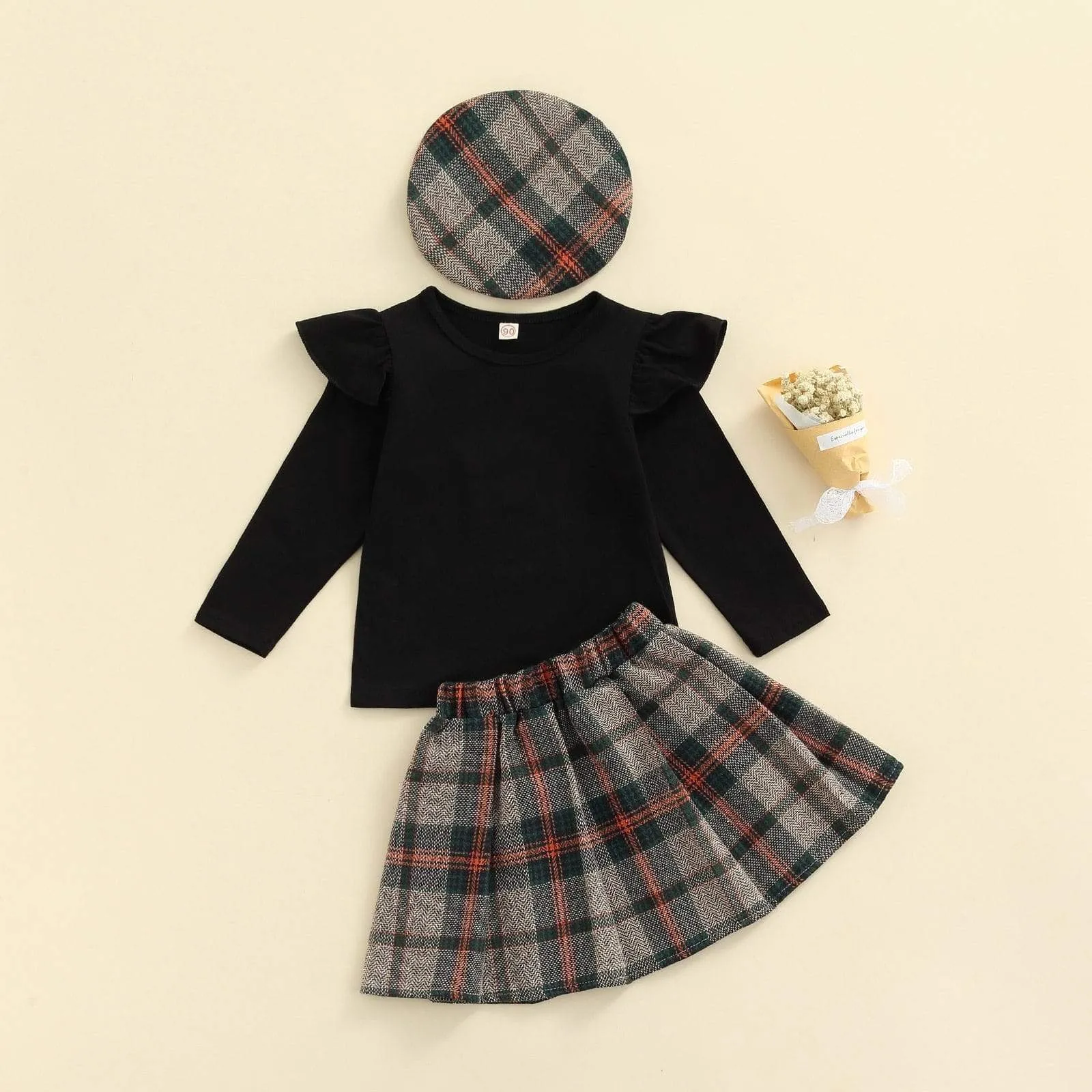 Girl Ruffle Long Sleeve Top and Skirt Outfit