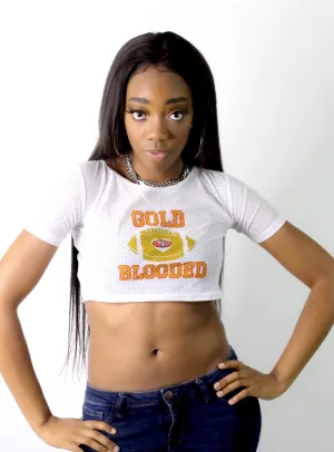 Gold Blooded 49ers White Short Sleeve Crop Top / Cropped Jersey / Made in USA