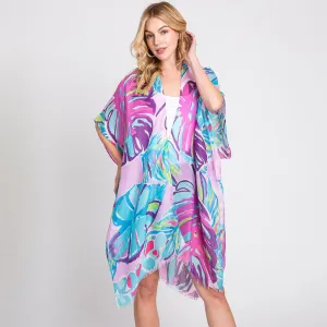 Hand Drawn Oversized Tropical Leaves Print Kimono