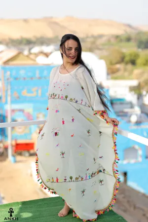 Hand-Made Cotton Dress | Gallabia - Embroidered - Traditional Egyptian Colorful designs M07