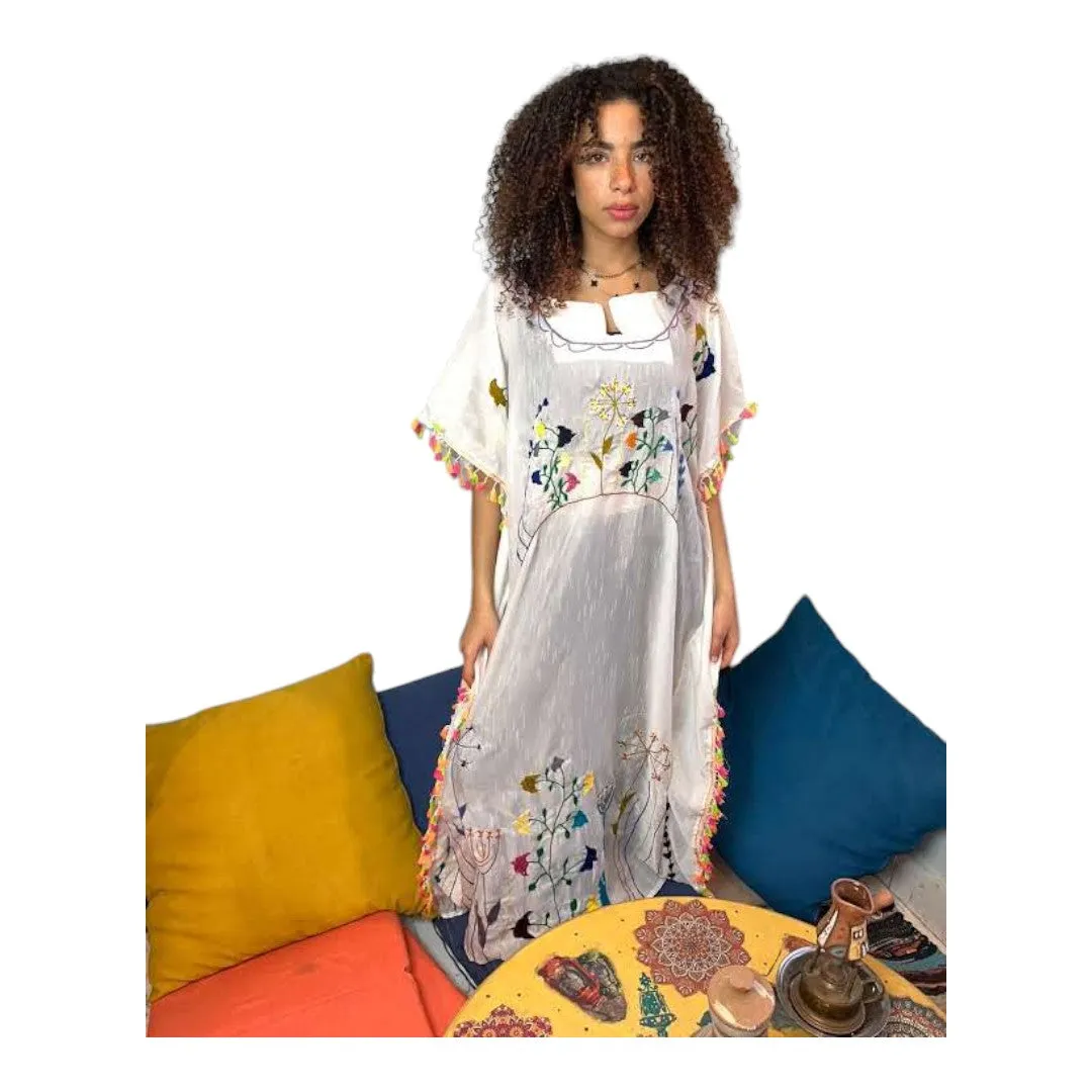 Hand-Made Cotton Dress | Gallabia - Embroidered - Traditional Egyptian Colorful designs M07