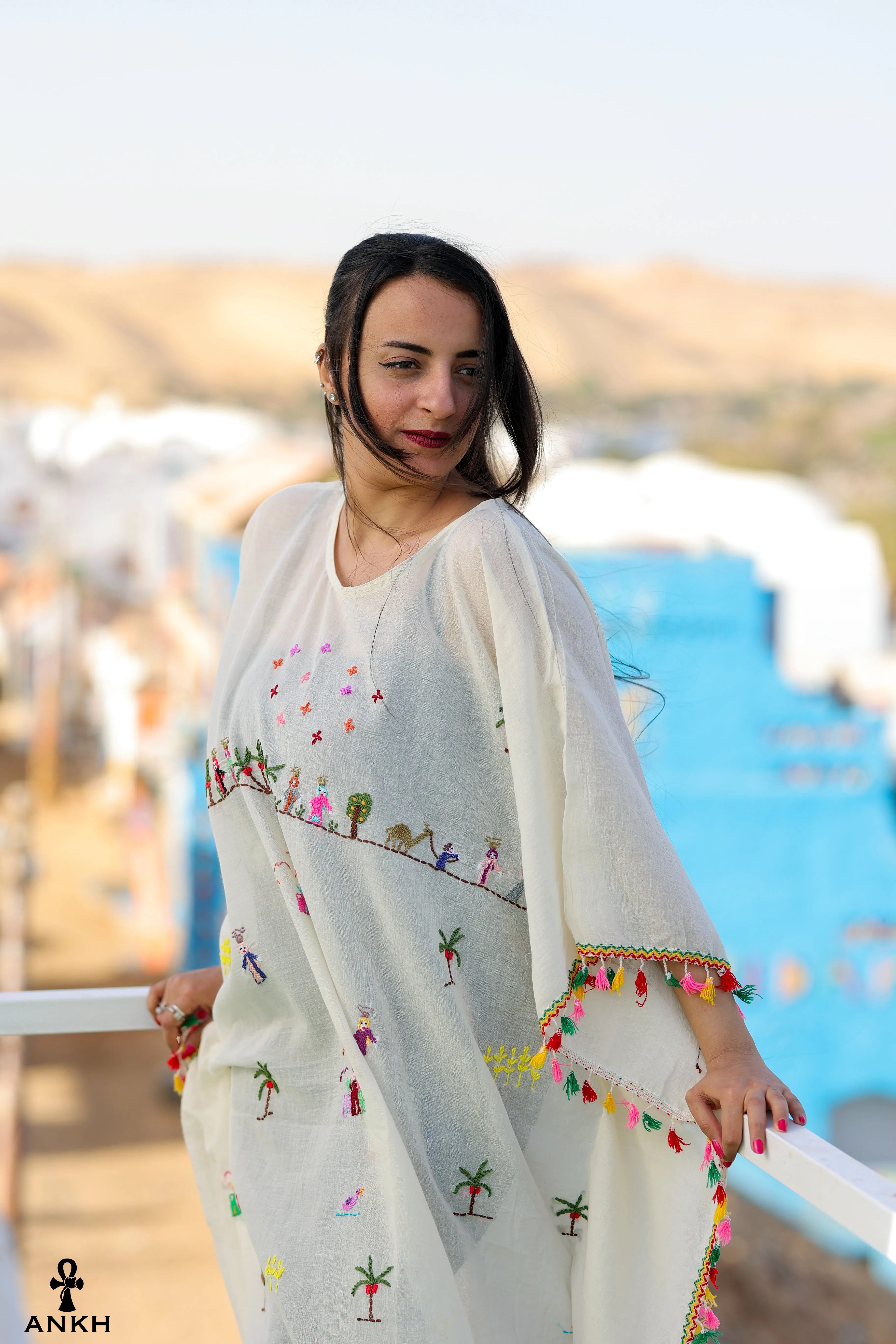 Hand-Made Cotton Dress | Gallabia - Embroidered - Traditional Egyptian Colorful designs M07