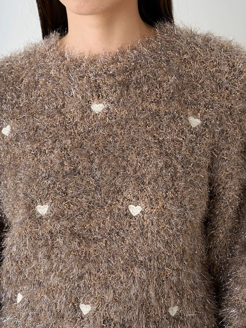 Heart Motif Trendy Knit Sweater