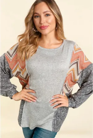 Heather Gray Chevron Sleeve Hacci Top