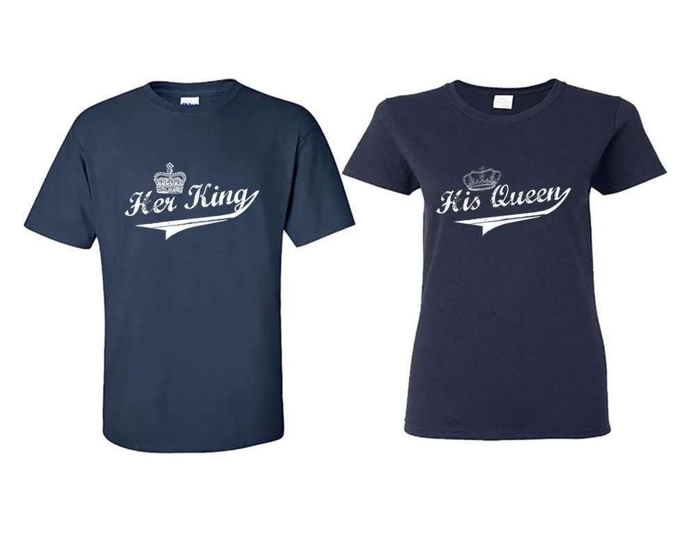 Her King & His Queen Couple Matching T-Shirts – Classic Cotton Tees Sold Separately in Various Sizes & Colors | Unique Heat Press Designs