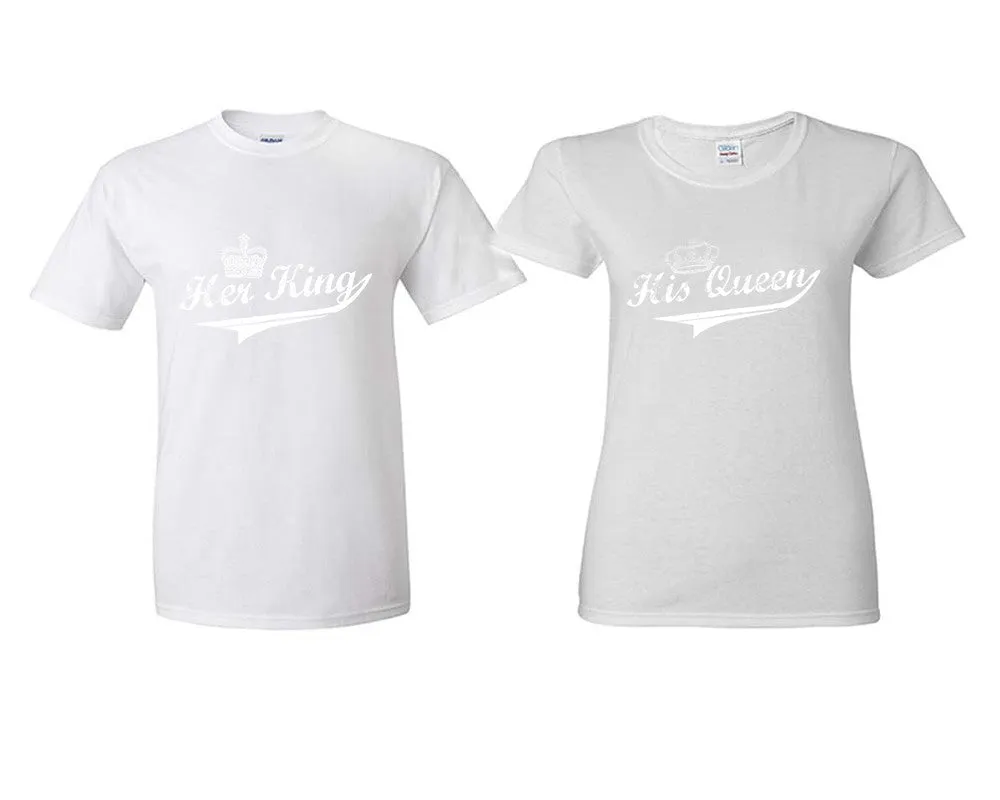Her King & His Queen Couple Matching T-Shirts – Classic Cotton Tees Sold Separately in Various Sizes & Colors | Unique Heat Press Designs
