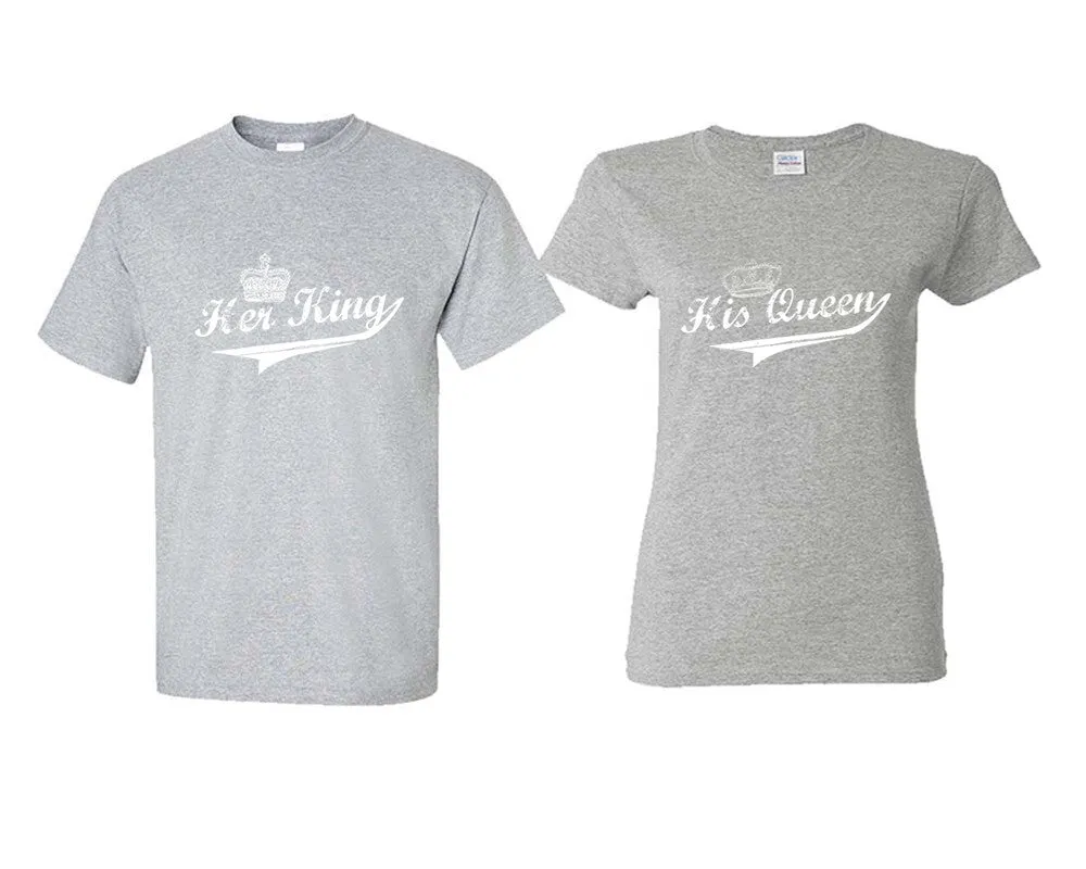 Her King & His Queen Couple Matching T-Shirts – Classic Cotton Tees Sold Separately in Various Sizes & Colors | Unique Heat Press Designs