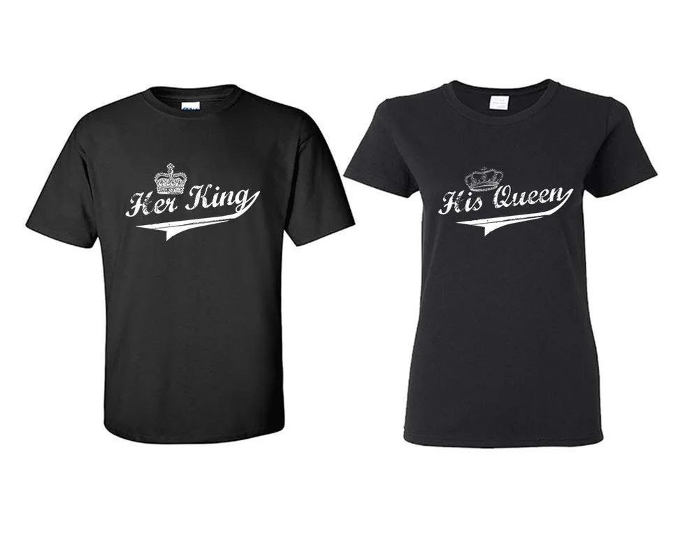 Her King & His Queen Couple Matching T-Shirts – Classic Cotton Tees Sold Separately in Various Sizes & Colors | Unique Heat Press Designs
