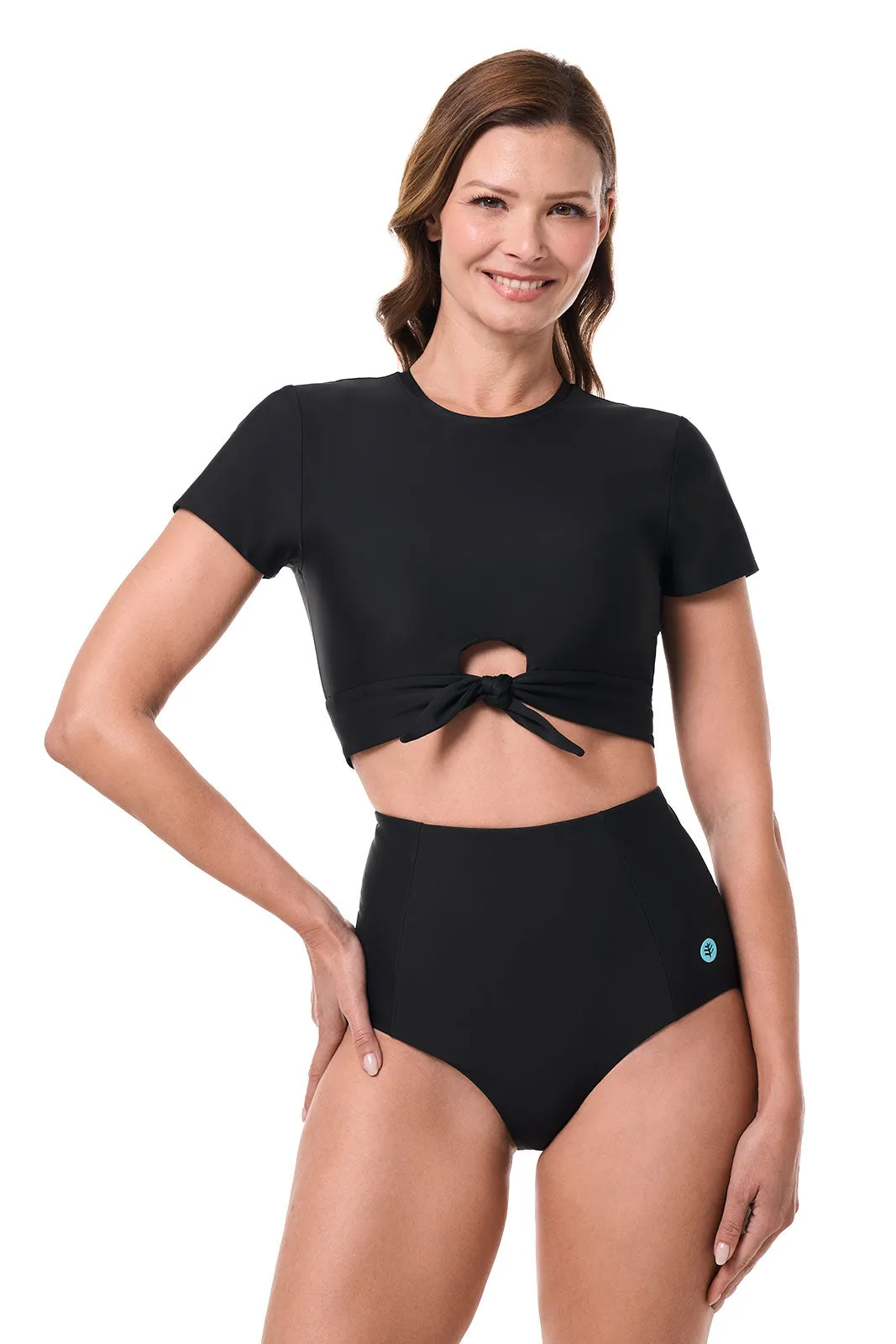 Hibiscus Island Crop Swim Tee | Black