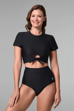 Hibiscus Island Crop Swim Tee | Black