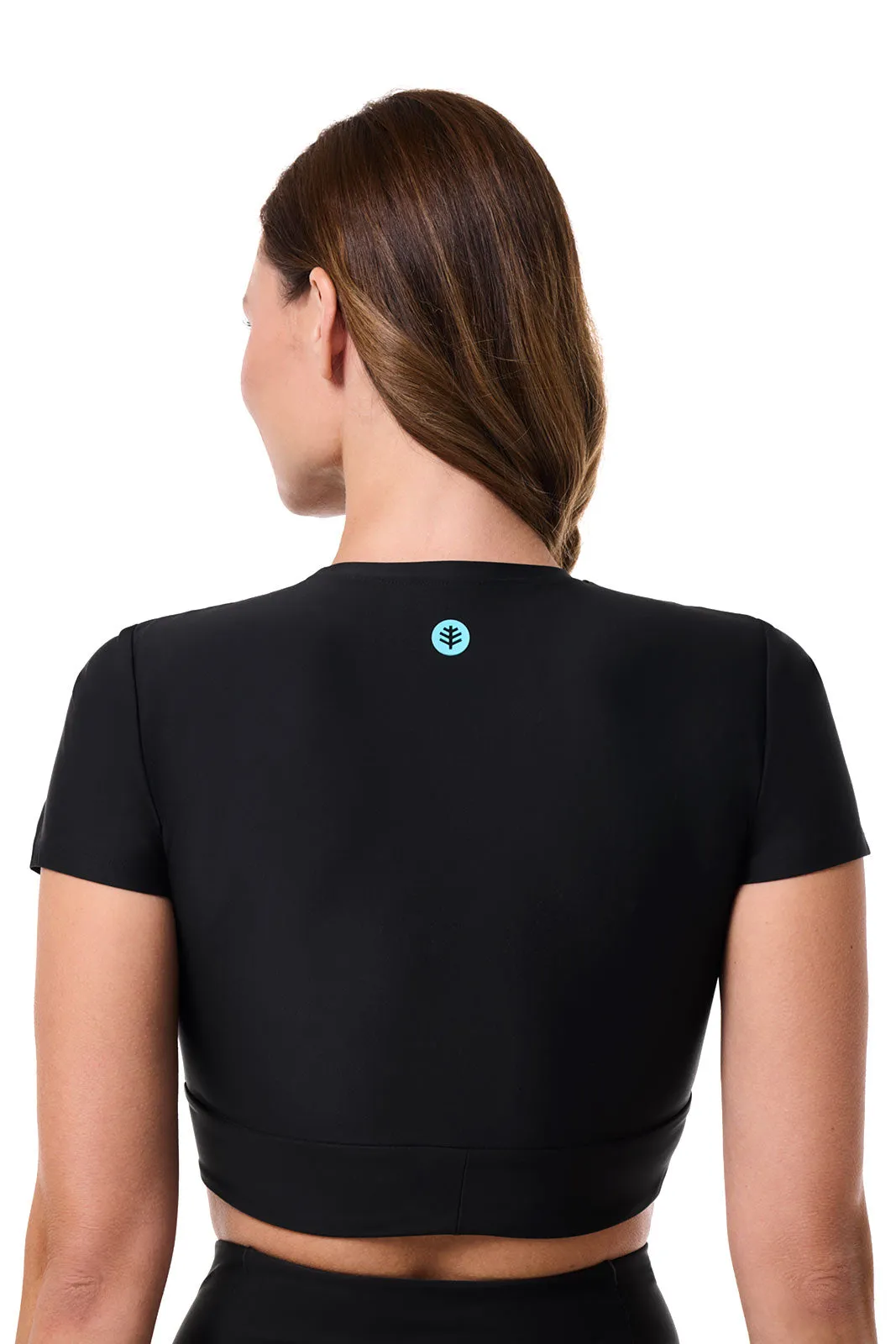 Hibiscus Island Crop Swim Tee | Black