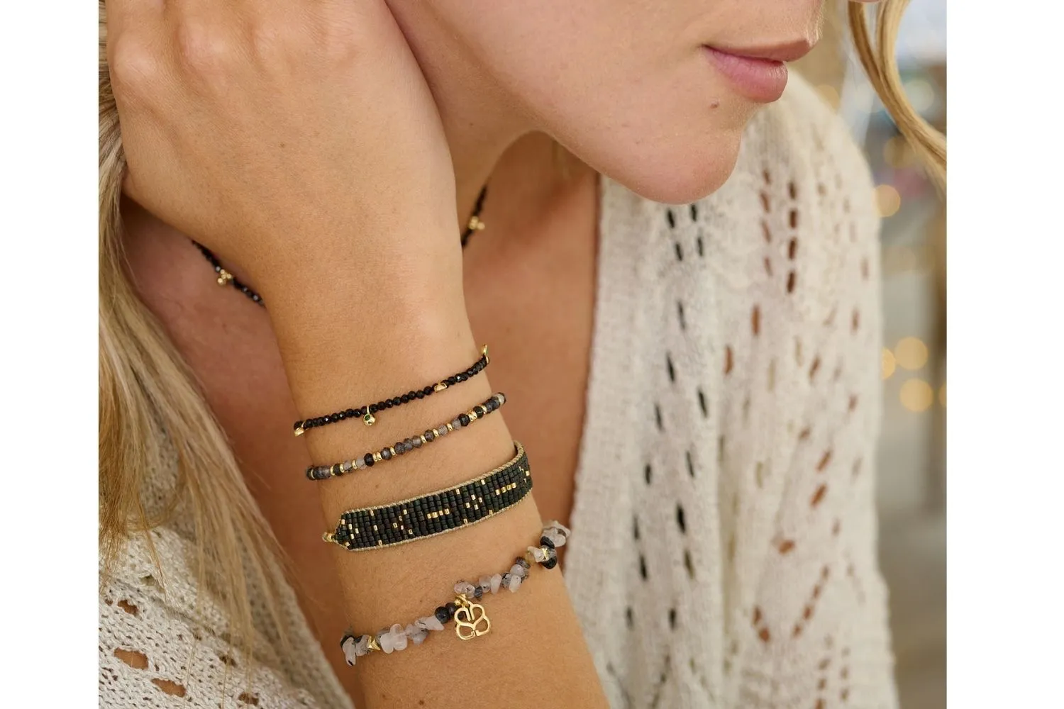 Holly Gold & Black Spinel Gemstone Charm Bracelet
