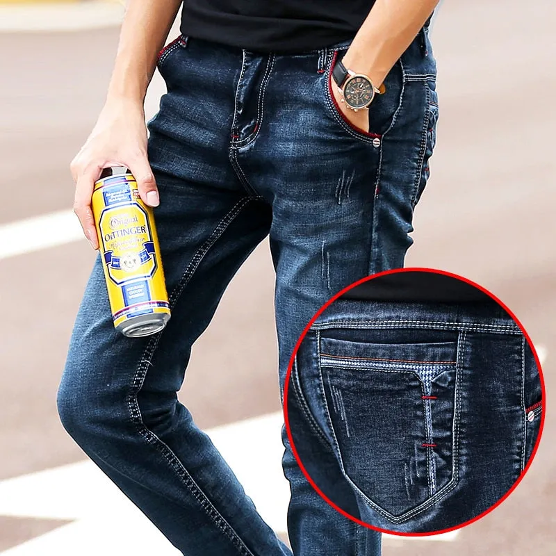 Jeans men's 2021 new slim jeans, high-quality casual stretch trousers men's clothing, fashion Korean straight versatile jeans