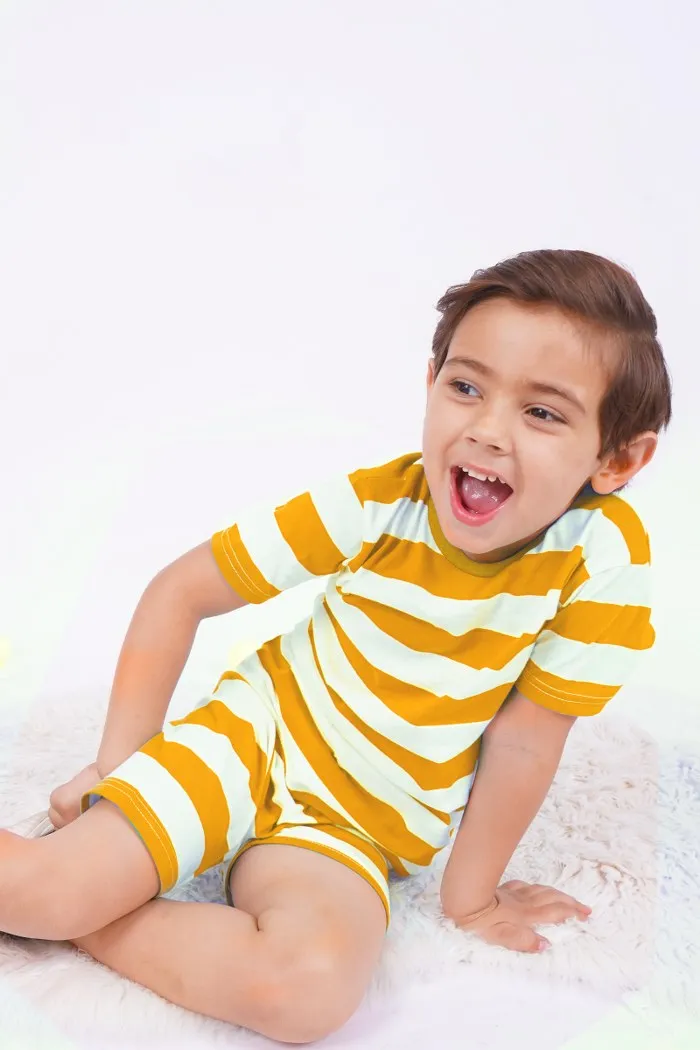 Kids T-Shirt & Short Set Wide Stripes Orange - Mini Charm