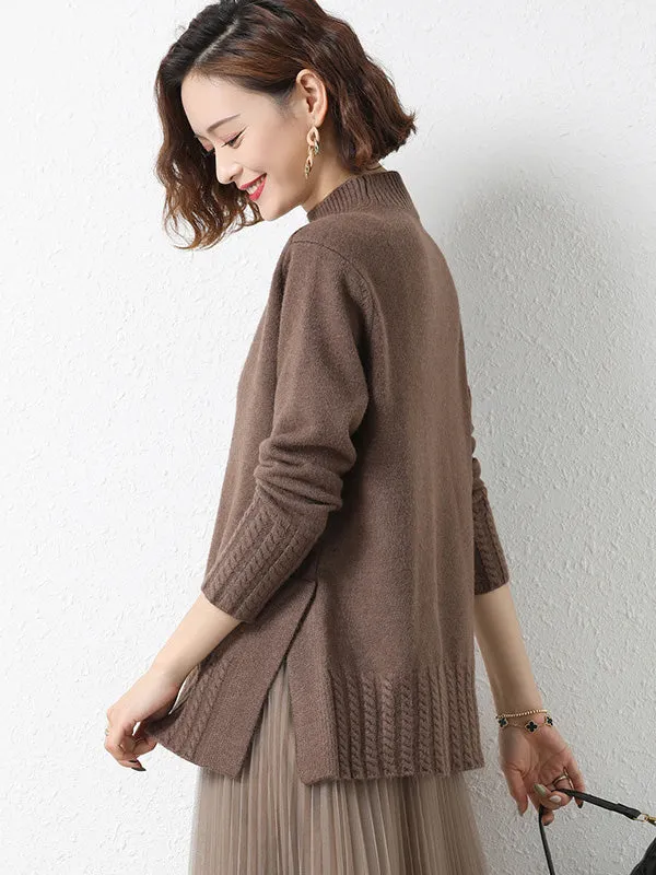 Loose Split-Side Solid Color Half Turtleneck Sweater Tops
