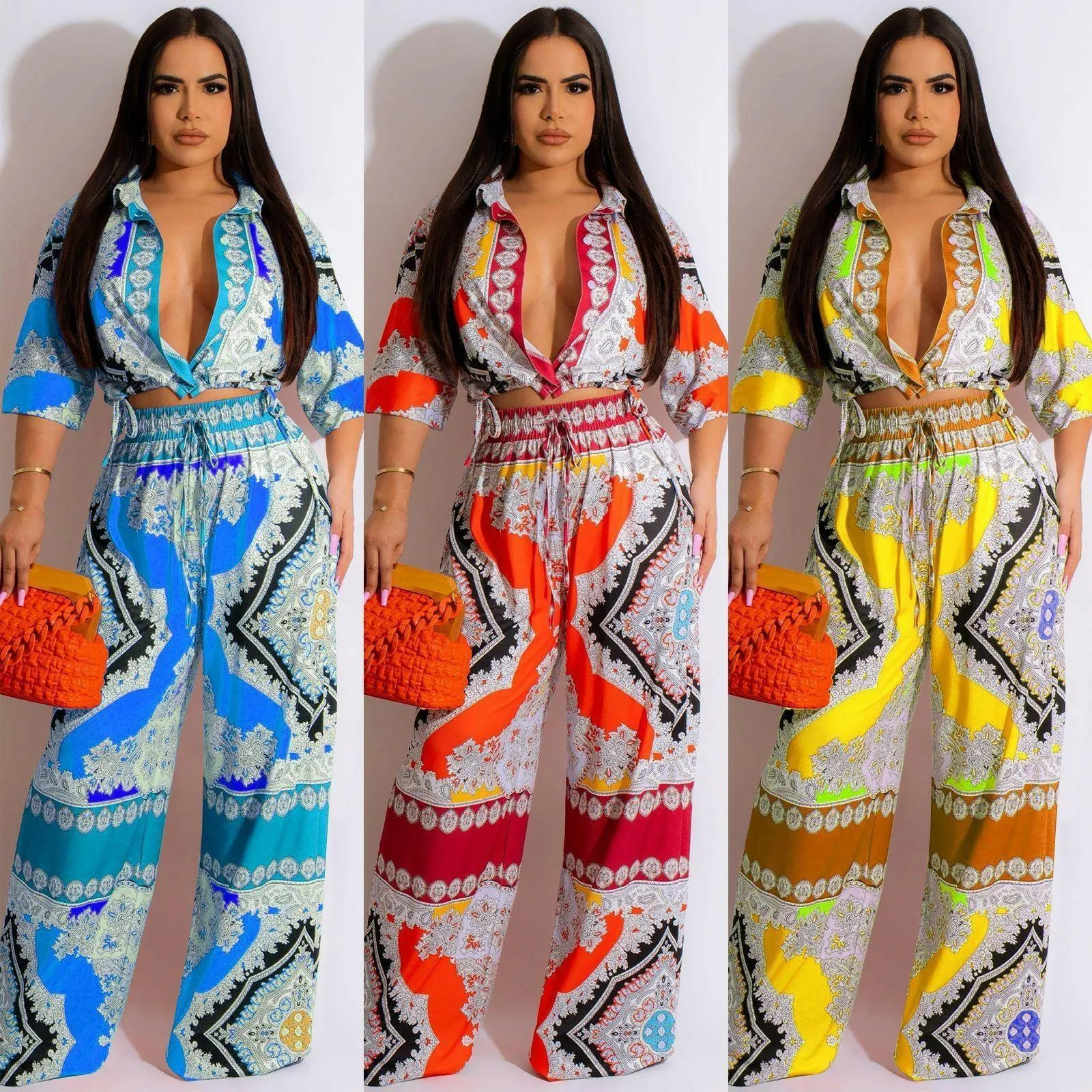 Lucie Casual Print Top and Pants Two-piece set-FINAL SALE