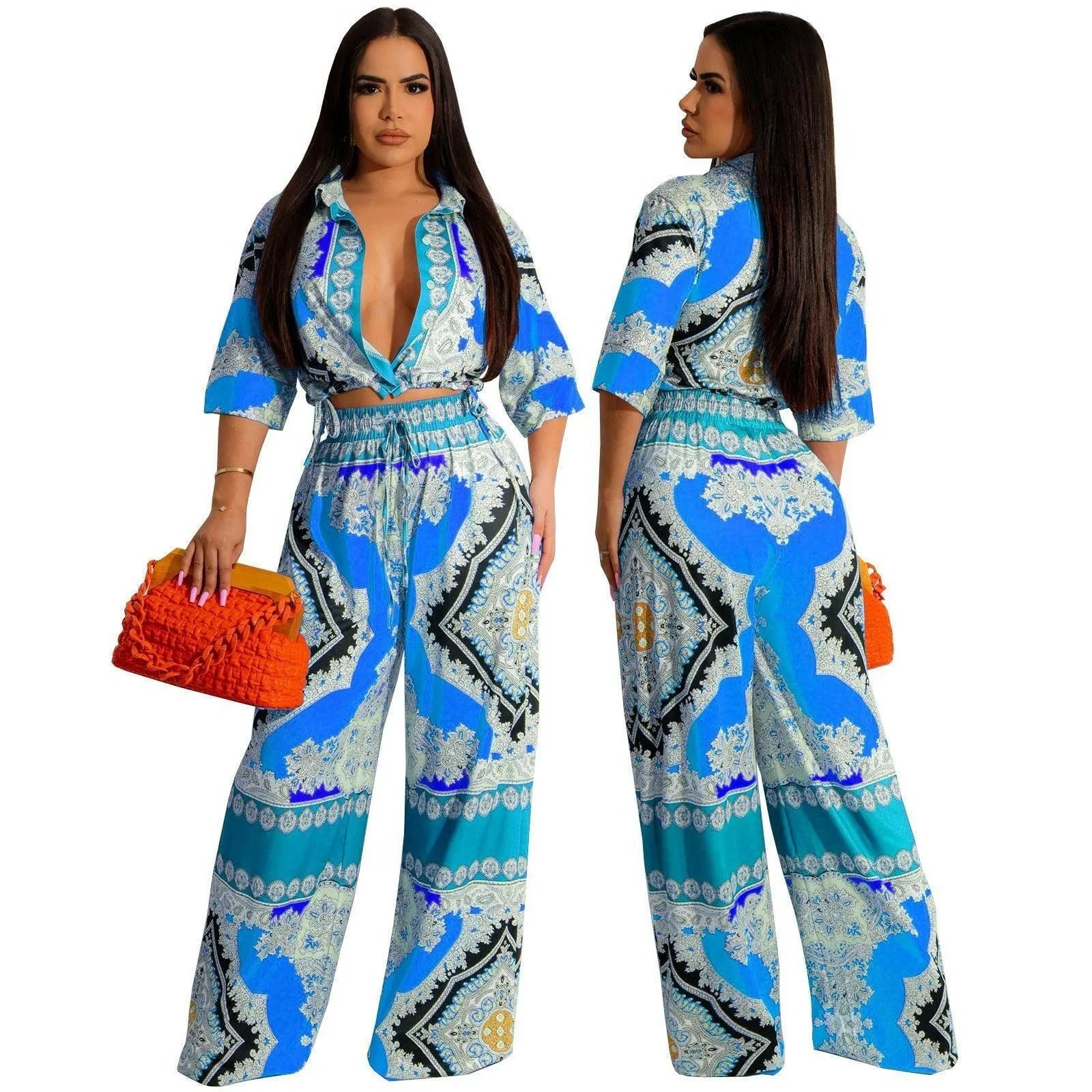 Lucie Casual Print Top and Pants Two-piece set-FINAL SALE