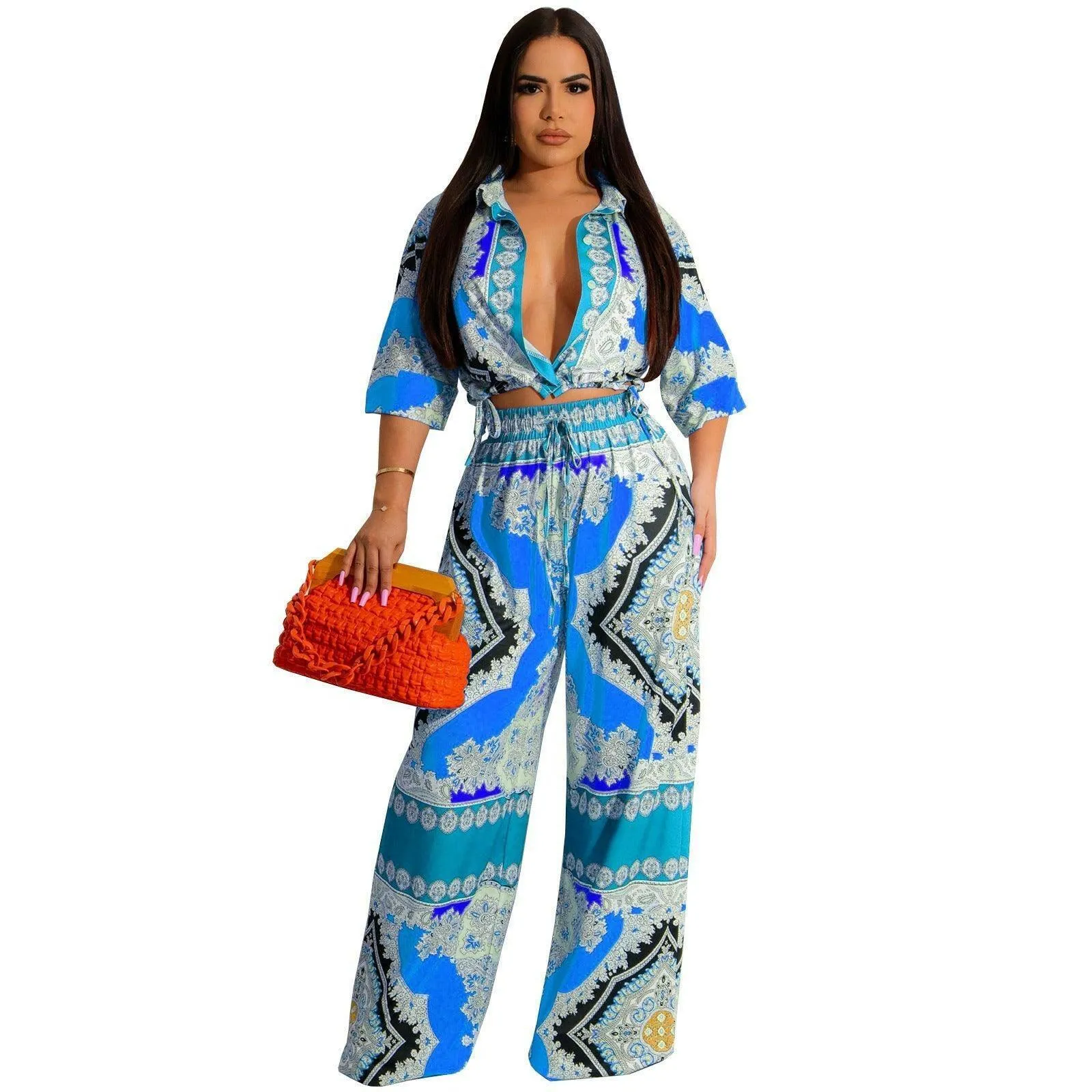 Lucie Casual Print Top and Pants Two-piece set-FINAL SALE