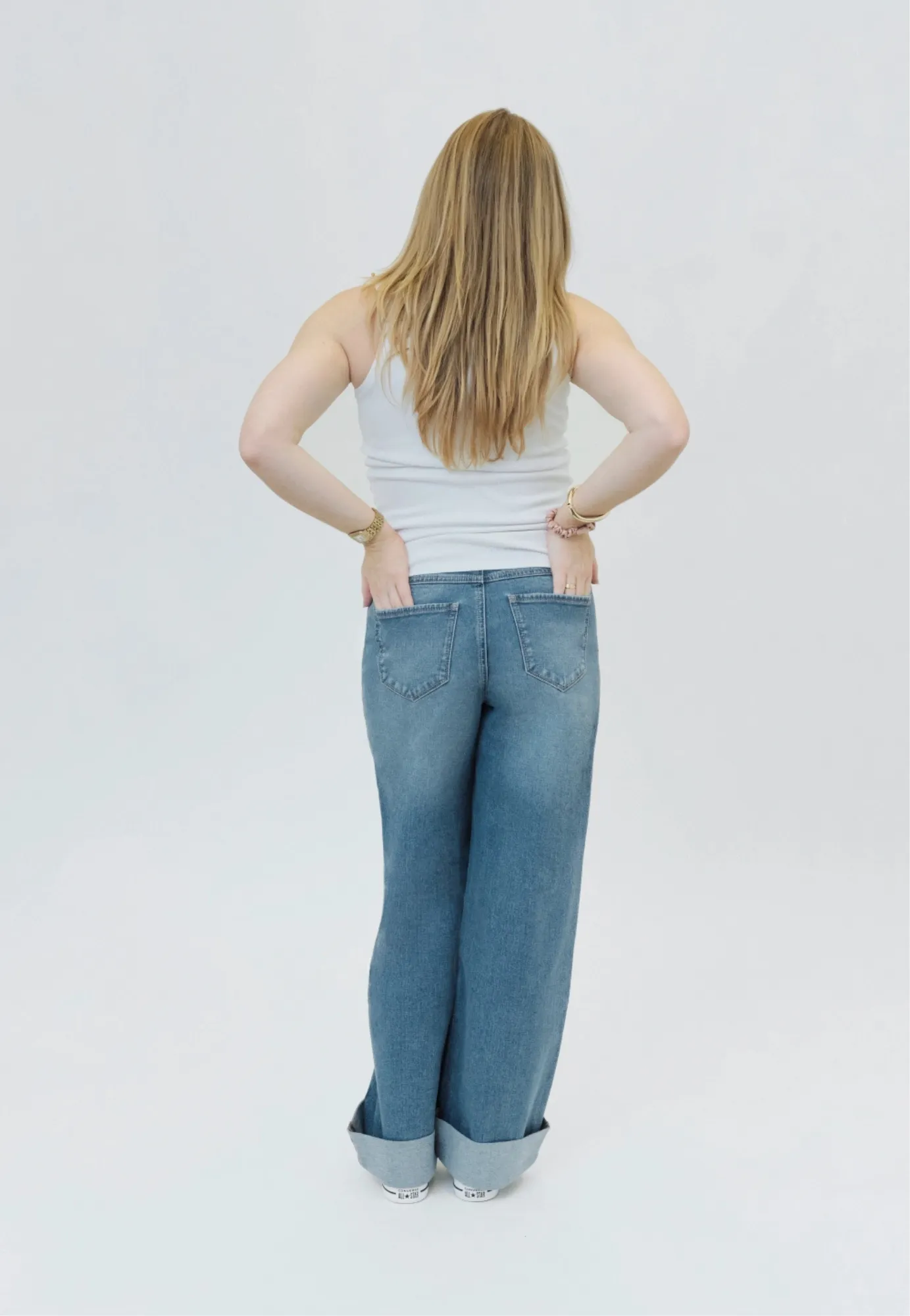 Maternity Roll Cuff Wide Leg Jean w/ Bellyband in Willa