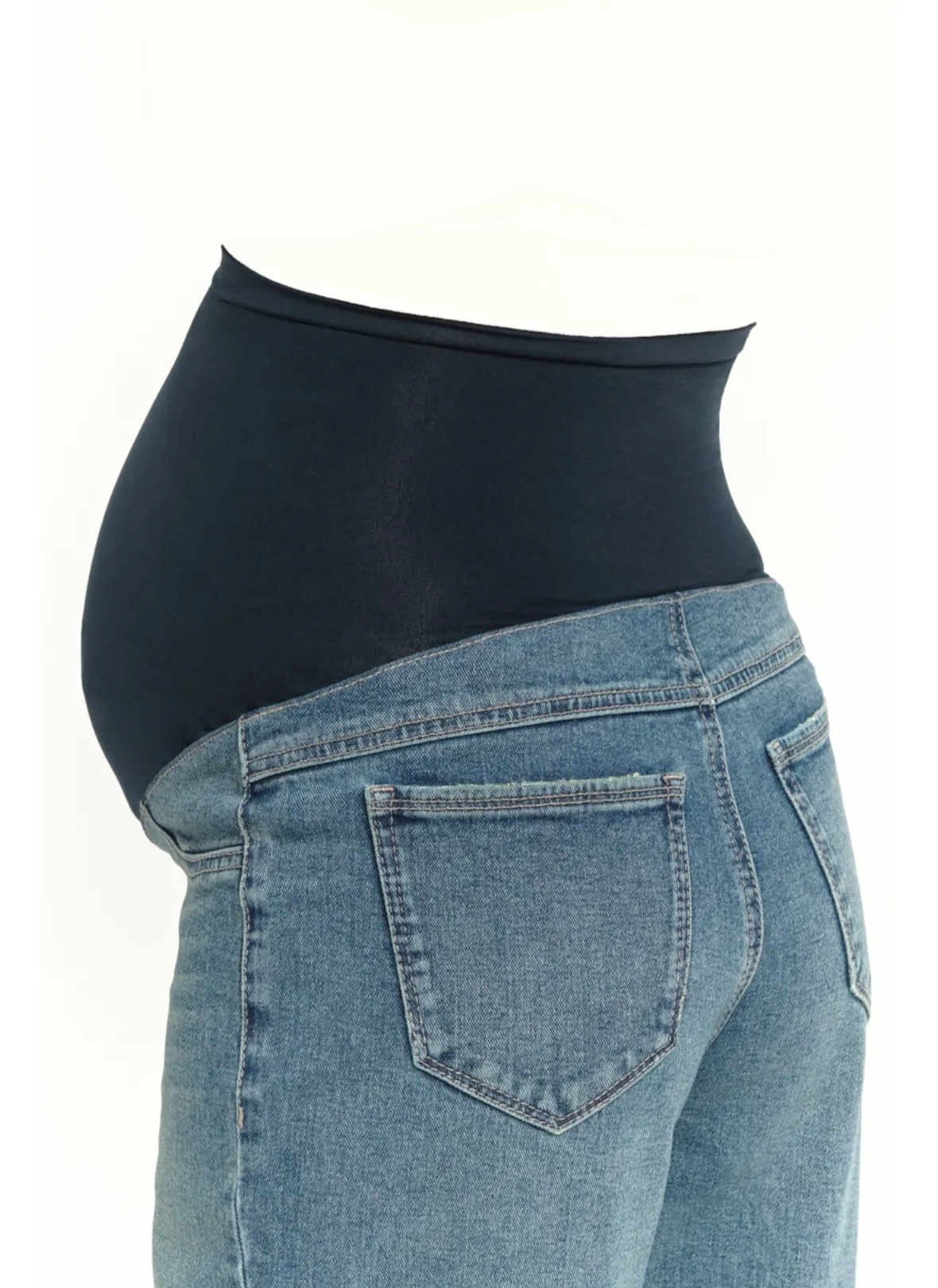 Maternity Roll Cuff Wide Leg Jean w/ Bellyband in Willa