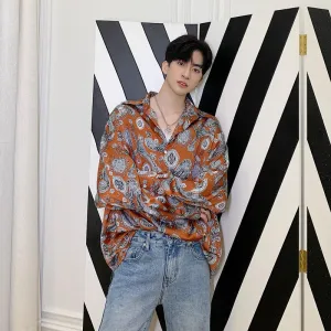 Men's Totem Printing Trend Thin Shirts Slippery Tops